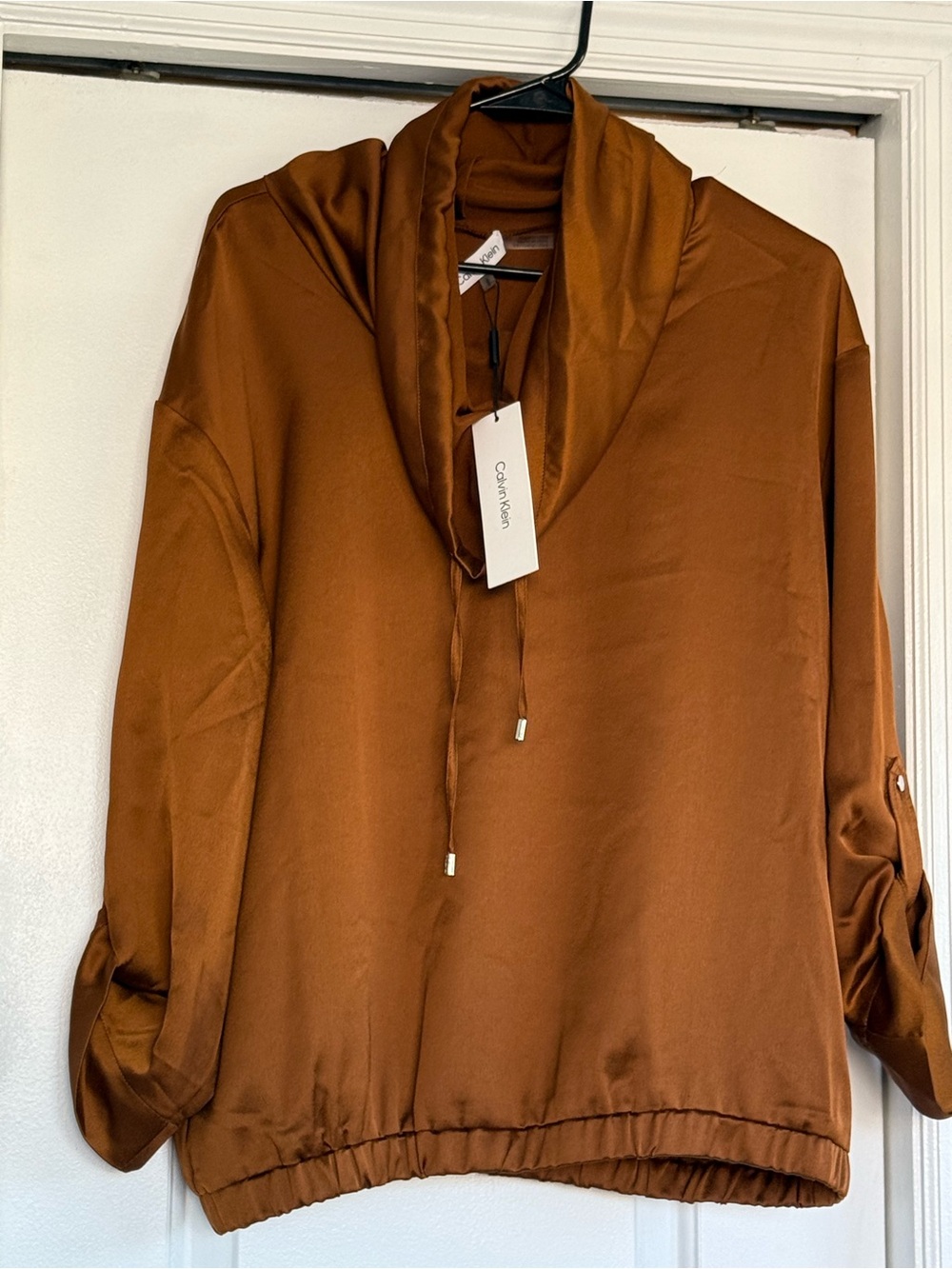 Calvin Klein Satin Rust Cowl-Neck Pullover